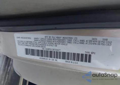 2009 Subaru Outback 2.5I z USA, uszkodzony, nr VIN 4S4BP61C997334477